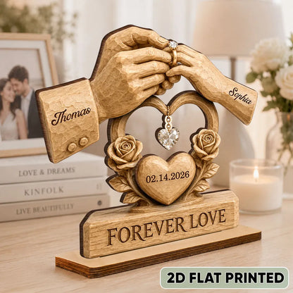 Personalized Layered Wooden Plaque For Couple, Unique Wedding Gift With Warm Ring Exchange Scene
