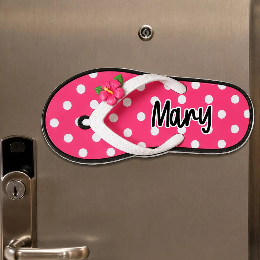 Personalized Flip Flop Acrylic Magnet, Bright Pink Cruise Cabin Door Decor, Unique Gift for Family
