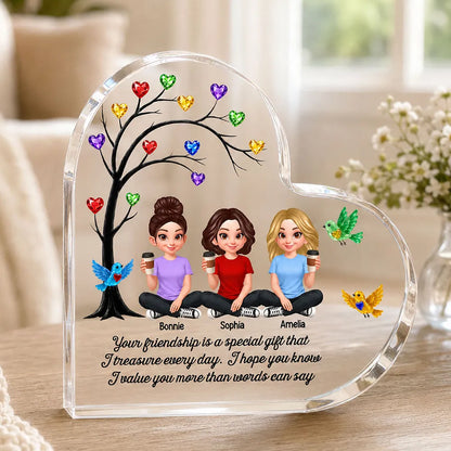Personalized Heart Acrylic Block Plaque, Colorful Friendship Tree, Unique Gift for Sister & Friend