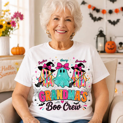 Personalized Grandma's Boo Crew Classic Tee, Bow Ghosts For Smiling Grandma, Unique Gift