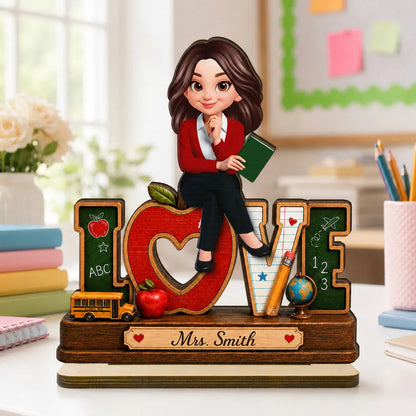 Personalized 2-Layer Wooden Plaque for Teacher, Cute Classroom Love Design, Unique Gift