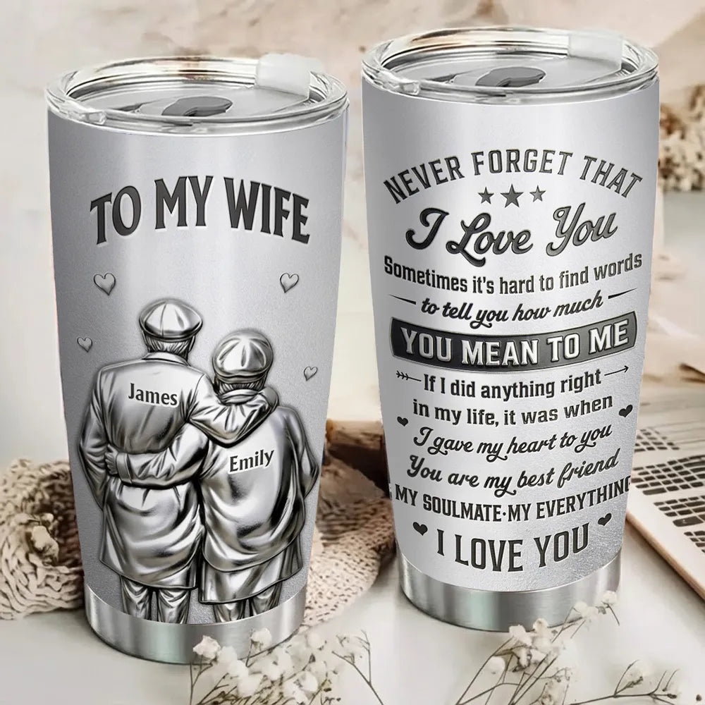 Insulated Travel Tumbler for Wife, Custom Hugging Couple Design, Creative Romantic Gift