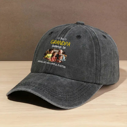Personalized Washed Denim Baseball Cap with Grandpa Photo, Unique Gift for Grandpa, Vintage Casual Style