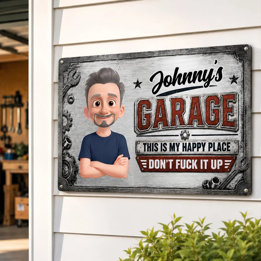 Rectangular Iron Sign, Personalized This Is My Happy Place Garage Decor, Creative Gift for Mechanic