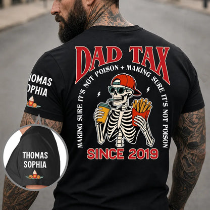 Personalized Dad Tax Dual Print Classic Tee, Skeleton With Fries & Drink, Unique Gift for Dad