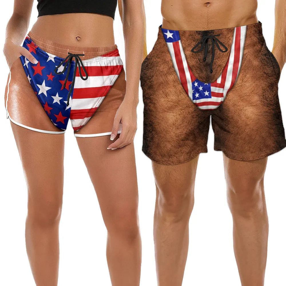 Personalized Men's Beach Shorts with Funny American Flag Print, Creative Gift for Boyfriend or Husband