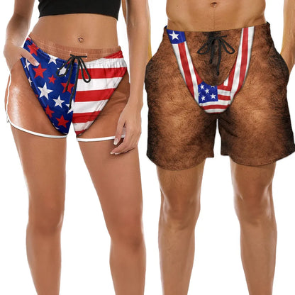Personalized Men's Beach Shorts with Funny American Flag Print, Creative Gift for Boyfriend or Husband