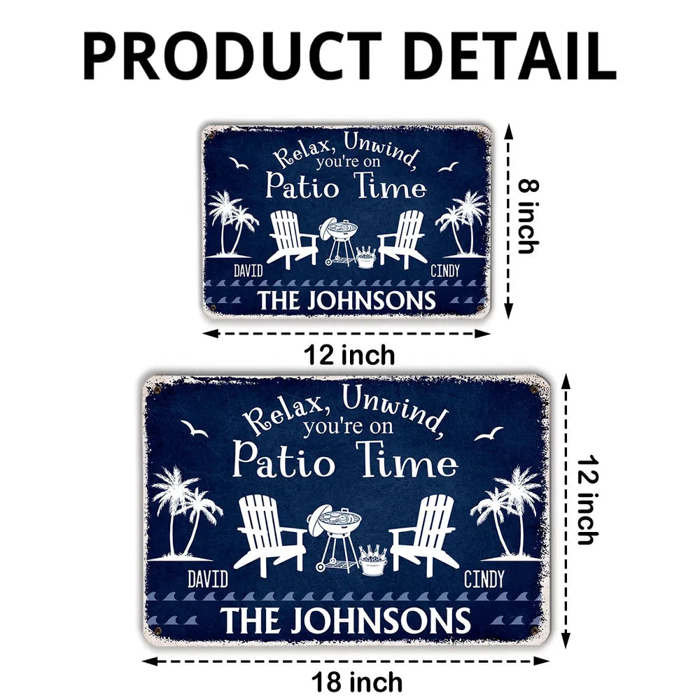 Personalized Rectangular Iron Sign for Patio Time, Navy Backyard Decor, Unique Gift for Family