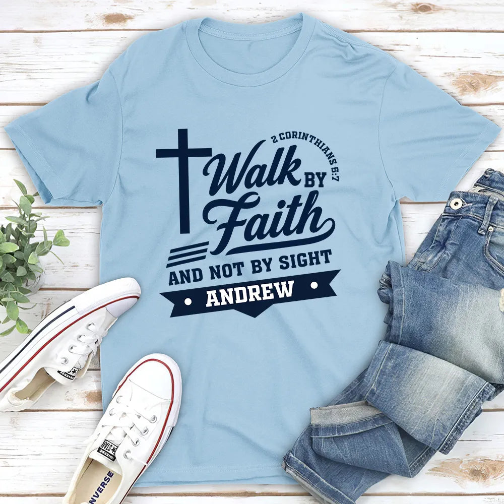 Personalized Classic Tee With Walk by Faith Cross Design, Unique Christian Gift for Him