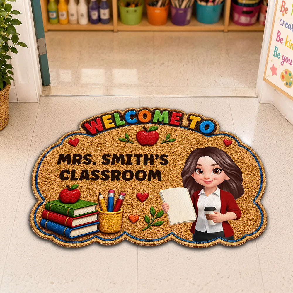 Personalized Shaped Doormat for Teacher Classroom, Colorful Welcome Design, Unique Back-to-School Gift