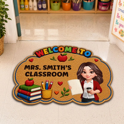 Personalized Shaped Doormat for Teacher Classroom, Colorful Welcome Design, Unique Back-to-School Gift