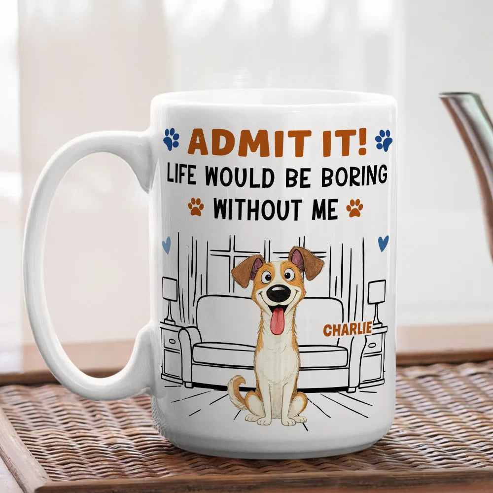 Personalized Cartoon Dog Mug, Sitting Dog in a Living Room, Unique Gift for Dog Lovers