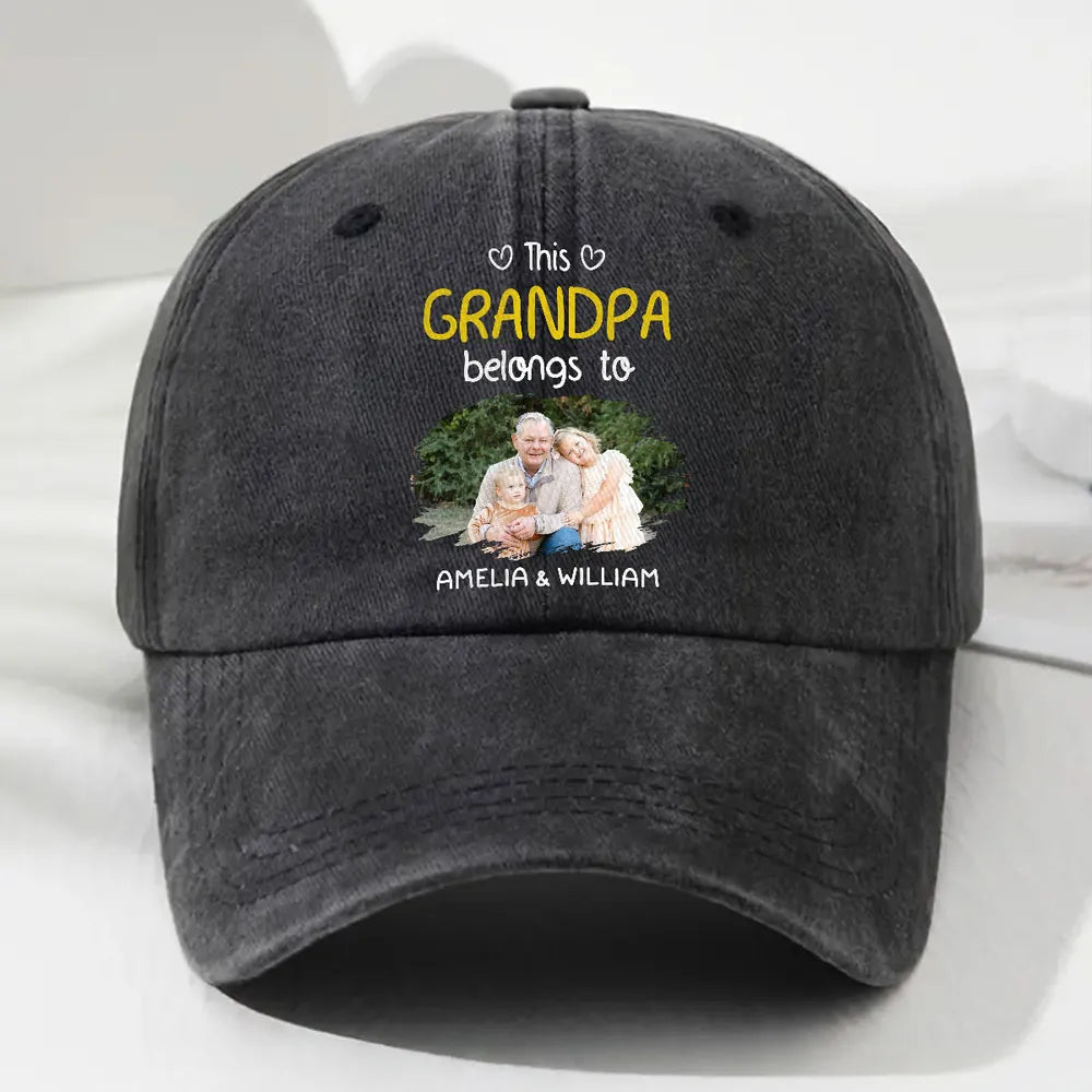 Personalized Washed Denim Baseball Cap with Grandpa Photo, Unique Gift for Grandpa, Vintage Casual Style