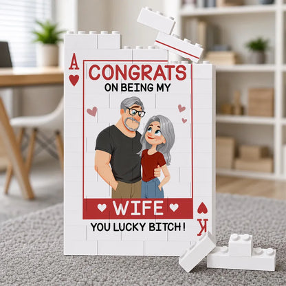Custom Building Brick Puzzle with Playful Wife Message, Creative Gift for Couples