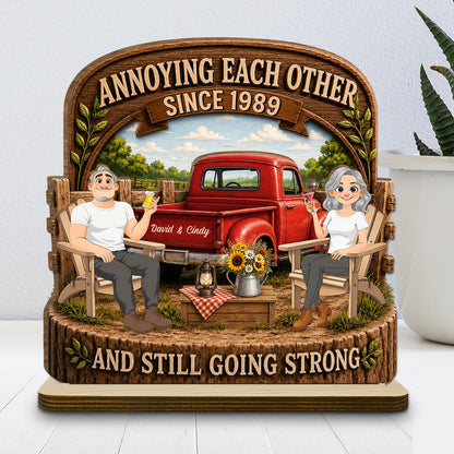 Personalized 2-Layer Wooden Plaque With Rustic Couple & Red Truck, Unique Gift For Couple