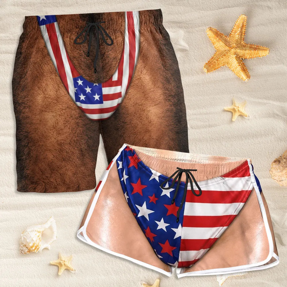 Personalized Men's Beach Shorts with Funny American Flag Print, Creative Gift for Boyfriend or Husband