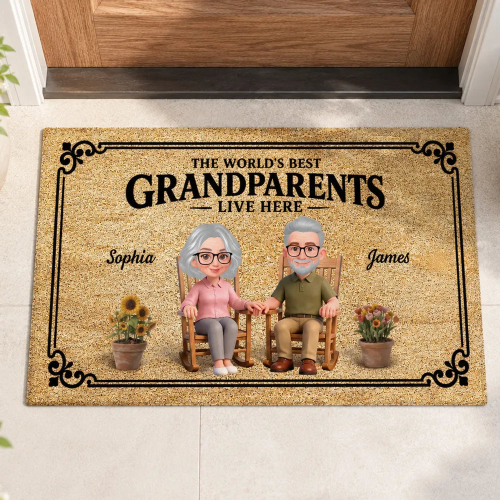 Personalized Standard Doormat, Grandparents Live Here Design, Unique Gift for Grandma & Grandpa