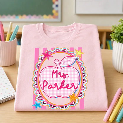 Personalized Classic Tee With Preppy Apple Art, Unique Teacher Gift For Classroom Days