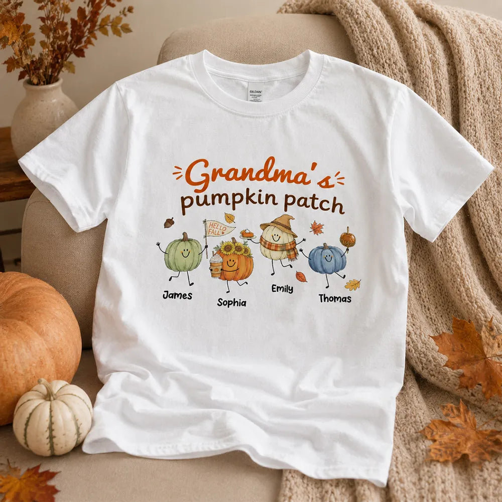 Personalized Grandma Pumpkin Patch Classic Tee, Cute Fall Characters, Unique Gift for Grandma