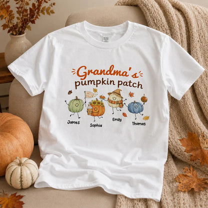 Personalized Grandma Pumpkin Patch Classic Tee, Cute Fall Characters, Unique Gift for Grandma