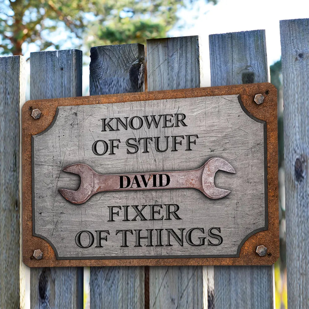 Rectangular Iron Sign, Personalized Knower of Stuff Garage Decor, Creative Gift for DIY Fixer