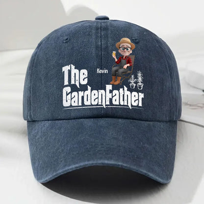 Personalized Washed Denim Baseball Cap, The GardenFather Cartoon, Unique Gift for Gardener Dad