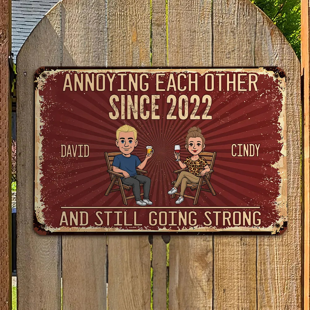 Personalized Rectangular Iron Sign, Vintage Couple Humor With Seated Drinks, Unique Gift for Husband & Wife