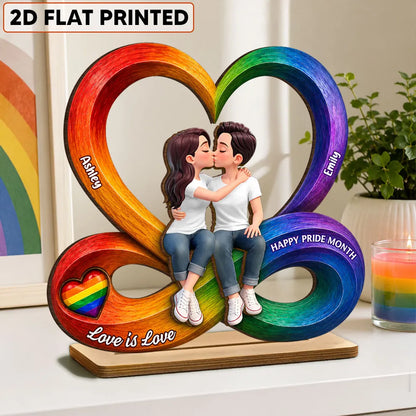 2-Layer Wooden Plaque for LGBTQ Couple, Love Is Love Kissing Illustration, Creative Gift