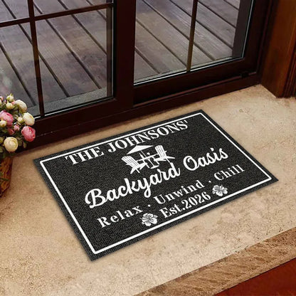 Personalized Standard Doormat, Backyard Oasis Design for Patio Entryway, Unique Housewarming Gift