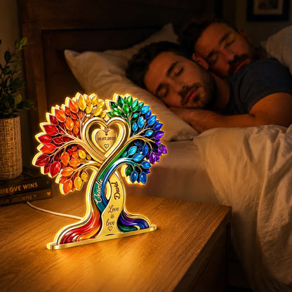 Personalized Acrylic Light Box, Rainbow Heart Tree, Unique Gift for LGBTQ Couple