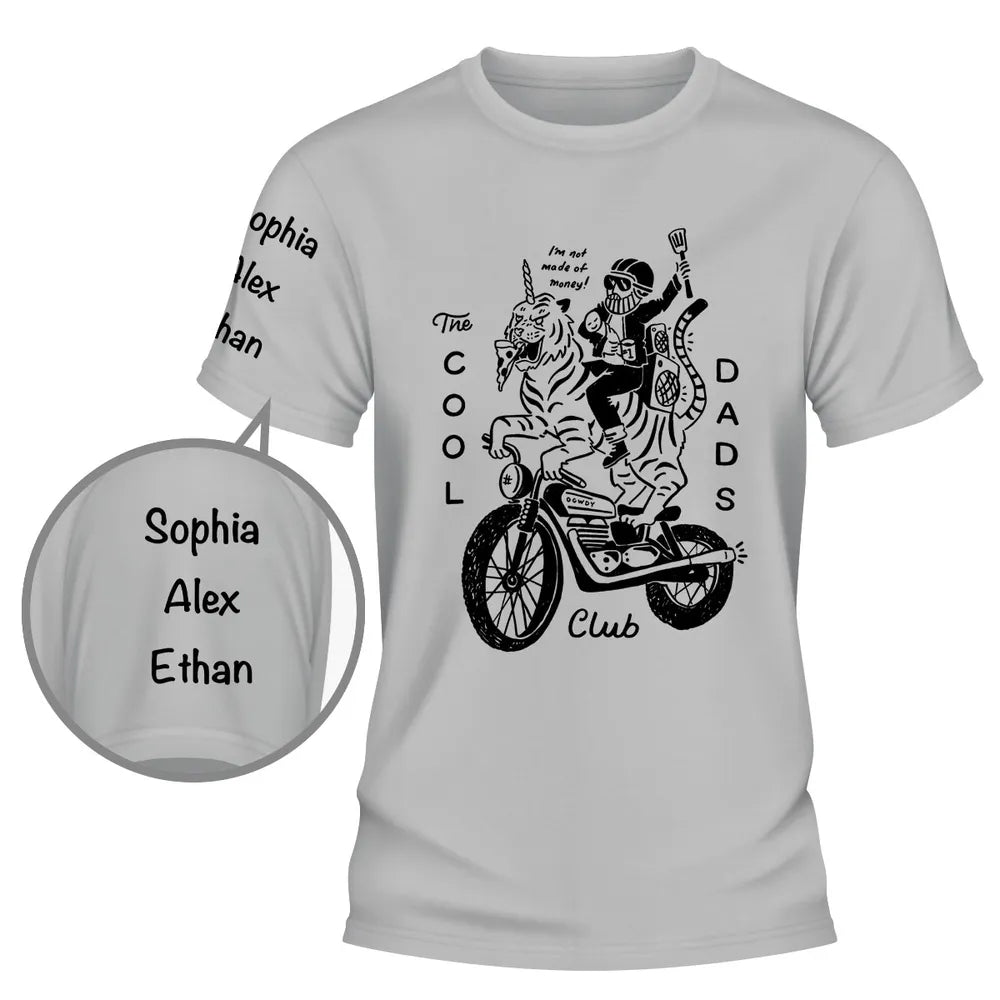 Personalized Dual Print Classic Tee, Cool Dads Club Motorcycle Graphic, Unique Gift for Dad