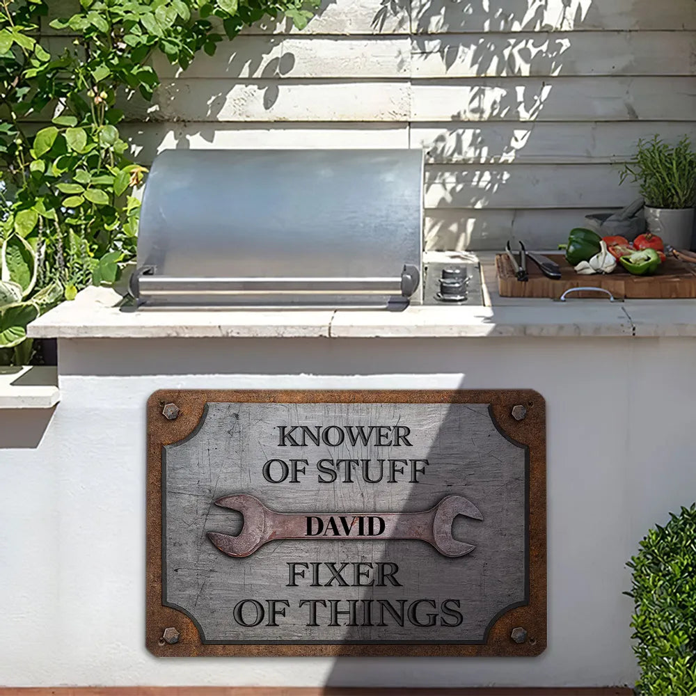Rectangular Iron Sign, Personalized Knower of Stuff Garage Decor, Creative Gift for DIY Fixer