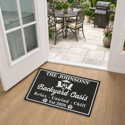 Personalized Standard Doormat, Backyard Oasis Design for Patio Entryway, Unique Housewarming Gift