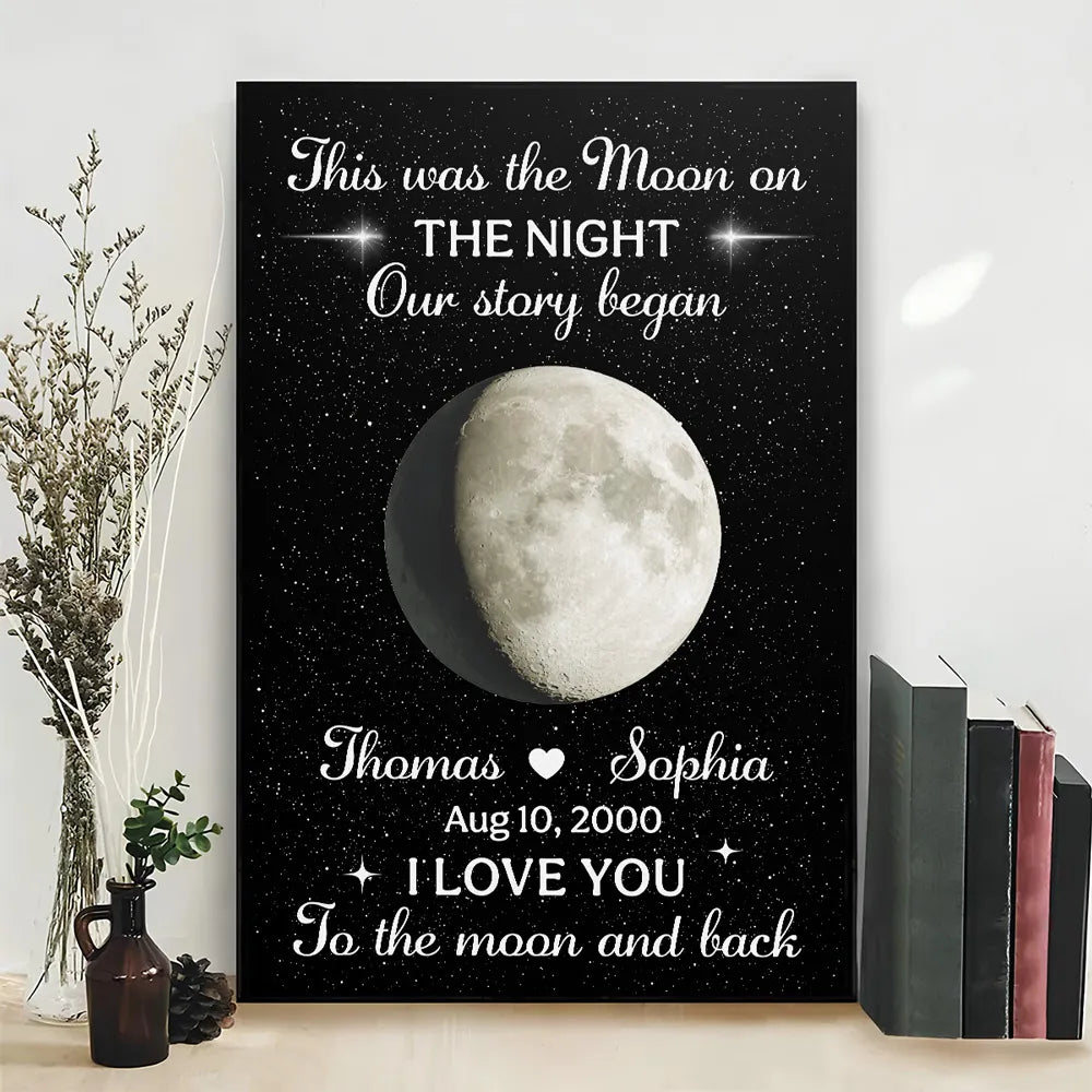 Personalized Moon Poster, Starry Night Love Story, Unique Gift for Couple With To the Moon and Back
