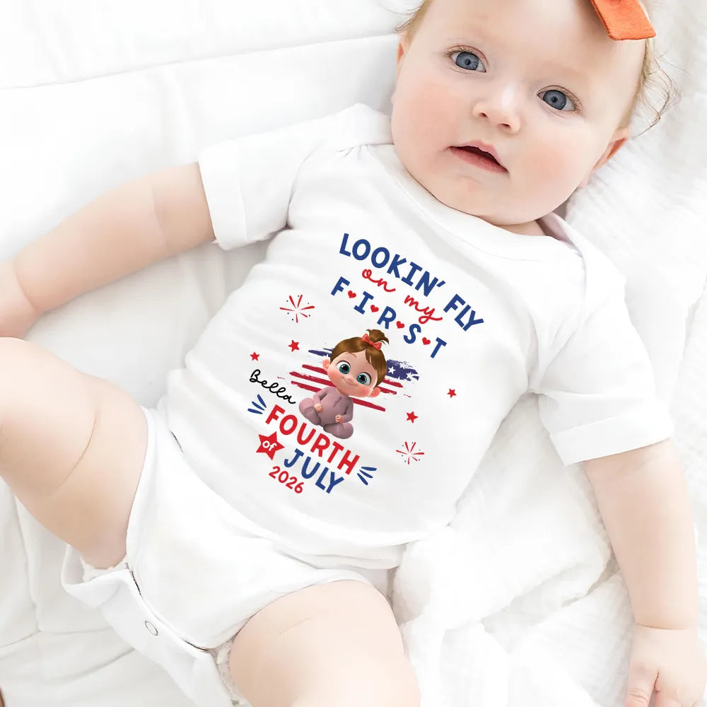Personalized Baby Onesie, First Fourth Of July Outfit With Cute Patriotic Print, Unique Baby Gift