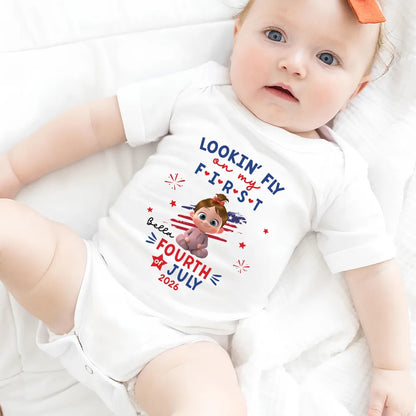 Personalized Baby Onesie, First Fourth Of July Outfit With Cute Patriotic Print, Unique Baby Gift