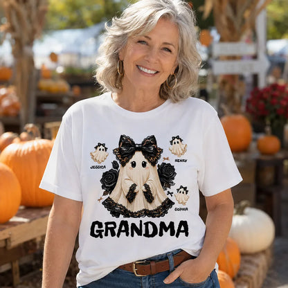 Custom Grandma Halloween Classic Tee, Cute Ghost Family Party Outfit, Unique Gift For Nana