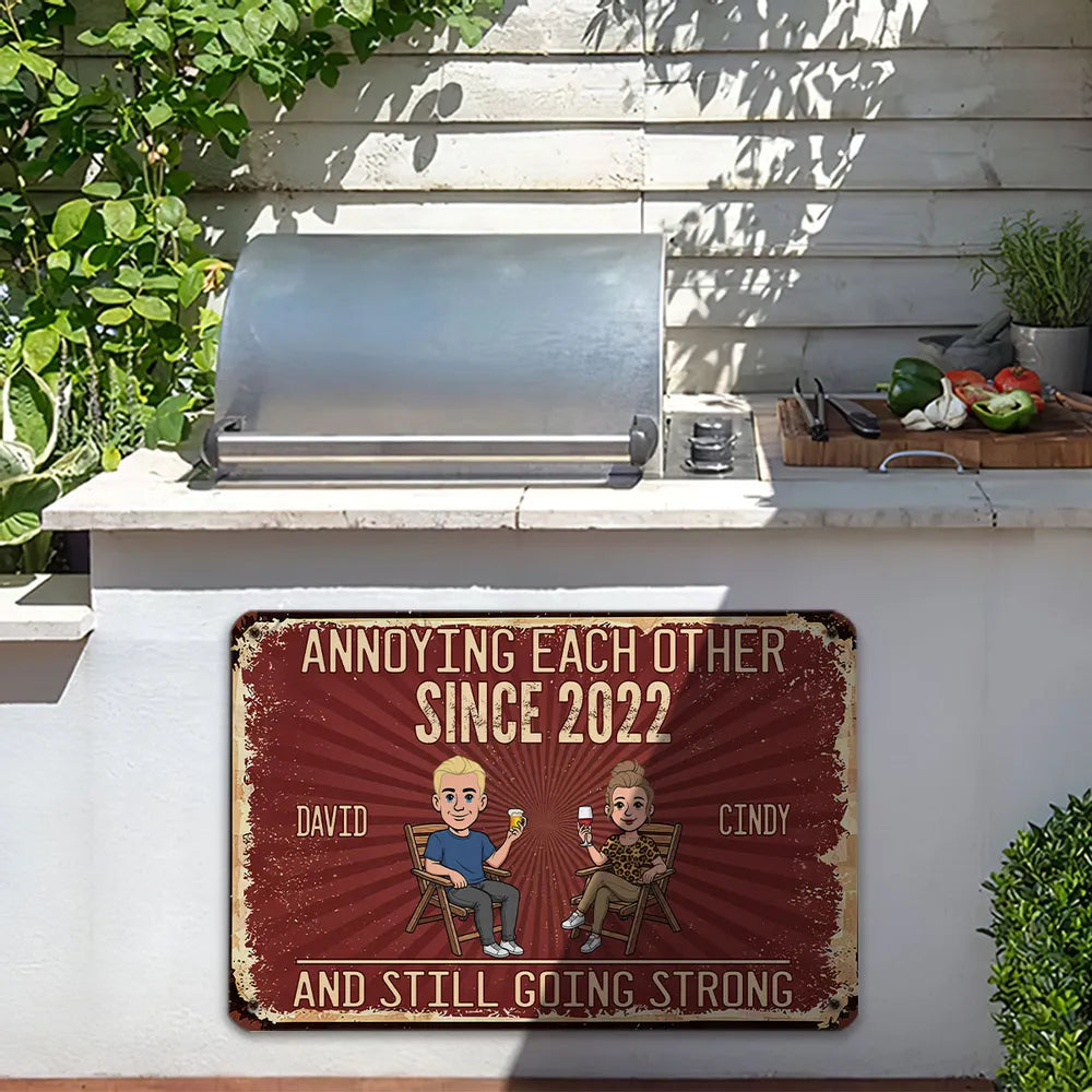 Personalized Rectangular Iron Sign, Vintage Couple Humor With Seated Drinks, Unique Gift for Husband & Wife