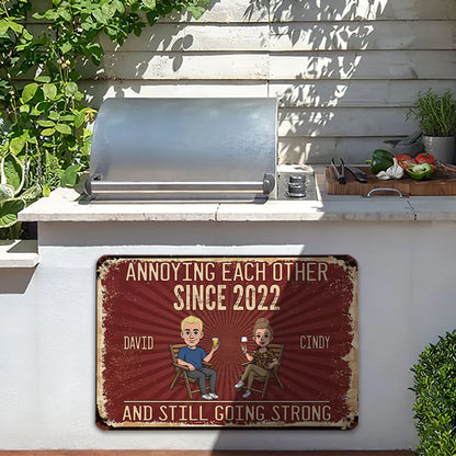 Personalized Rectangular Iron Sign, Vintage Couple Humor With Seated Drinks, Unique Gift for Husband & Wife