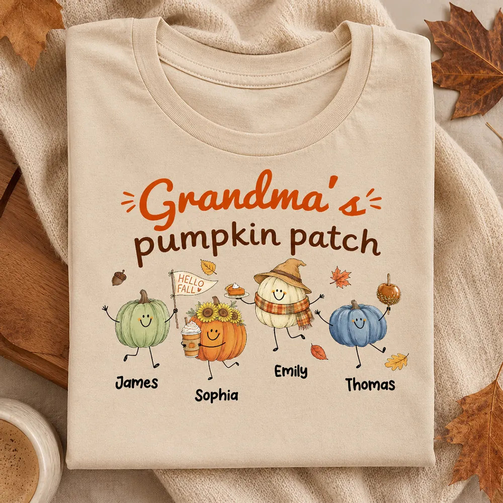 Personalized Grandma Pumpkin Patch Classic Tee, Cute Fall Characters, Unique Gift for Grandma