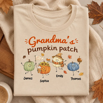 Personalized Grandma Pumpkin Patch Classic Tee, Cute Fall Characters, Unique Gift for Grandma