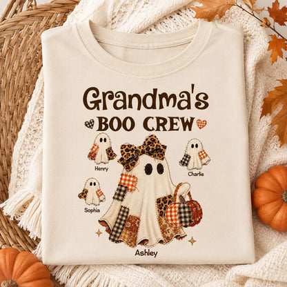 Personalized Classic Tee for Grandma, Boo Crew Ghost Design, Unique Halloween Gift