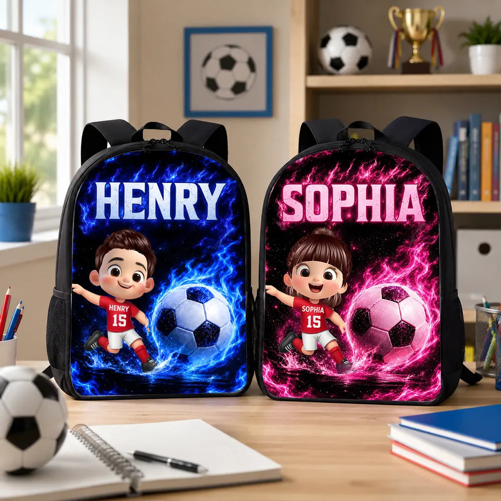 Personalized Kids School Backpack, Soccer Cartoon Design, Unique Back to School Gift for Son or Daughter