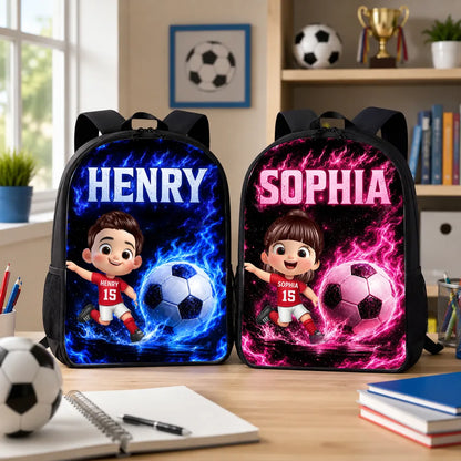 Personalized Kids School Backpack, Soccer Cartoon Design, Unique Back to School Gift for Son or Daughter