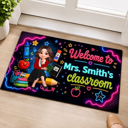 Neon Classroom Standard Doormat, Personalized Teacher Welcome, Unique Creative Gift for Back to School