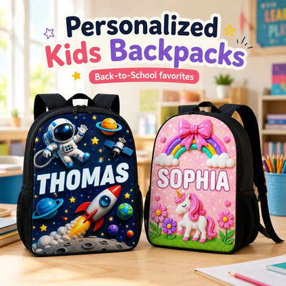 Personalized Kids School Backpack with Space or Unicorn Art, Unique Creative Gift for Back to School