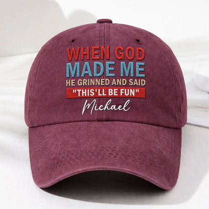 Personalized Washed Denim Baseball Cap With Funny Quote, Vintage Casual Unique Gift for Him