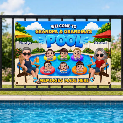Personalized Rectangular Iron Sign, Memories Made Here Pool Decor, Creative Gift for Grandma & Grandpa