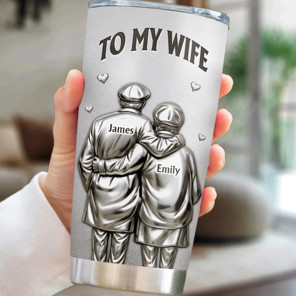 Insulated Travel Tumbler for Wife, Custom Hugging Couple Design, Creative Romantic Gift