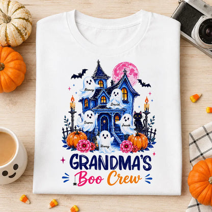 Personalized Classic Tee for Grandma, Watercolor Haunted House Boo Crew, Unique Halloween Gift